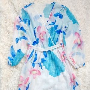 Sz XL Long-Sleeved Flowy Dress w/ Belt and Attached Slip
